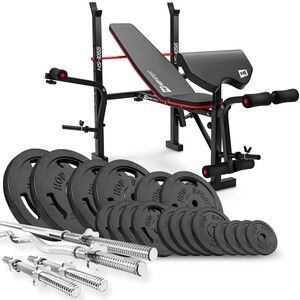 Nakladací činkový set Strong 146kg + posilňovacia lavica HS-1055