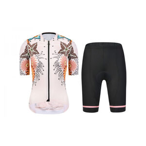 MONTON Cyklistický krátky dres a krátke nohavice - BLOOMS LADY - oranžová/čierna